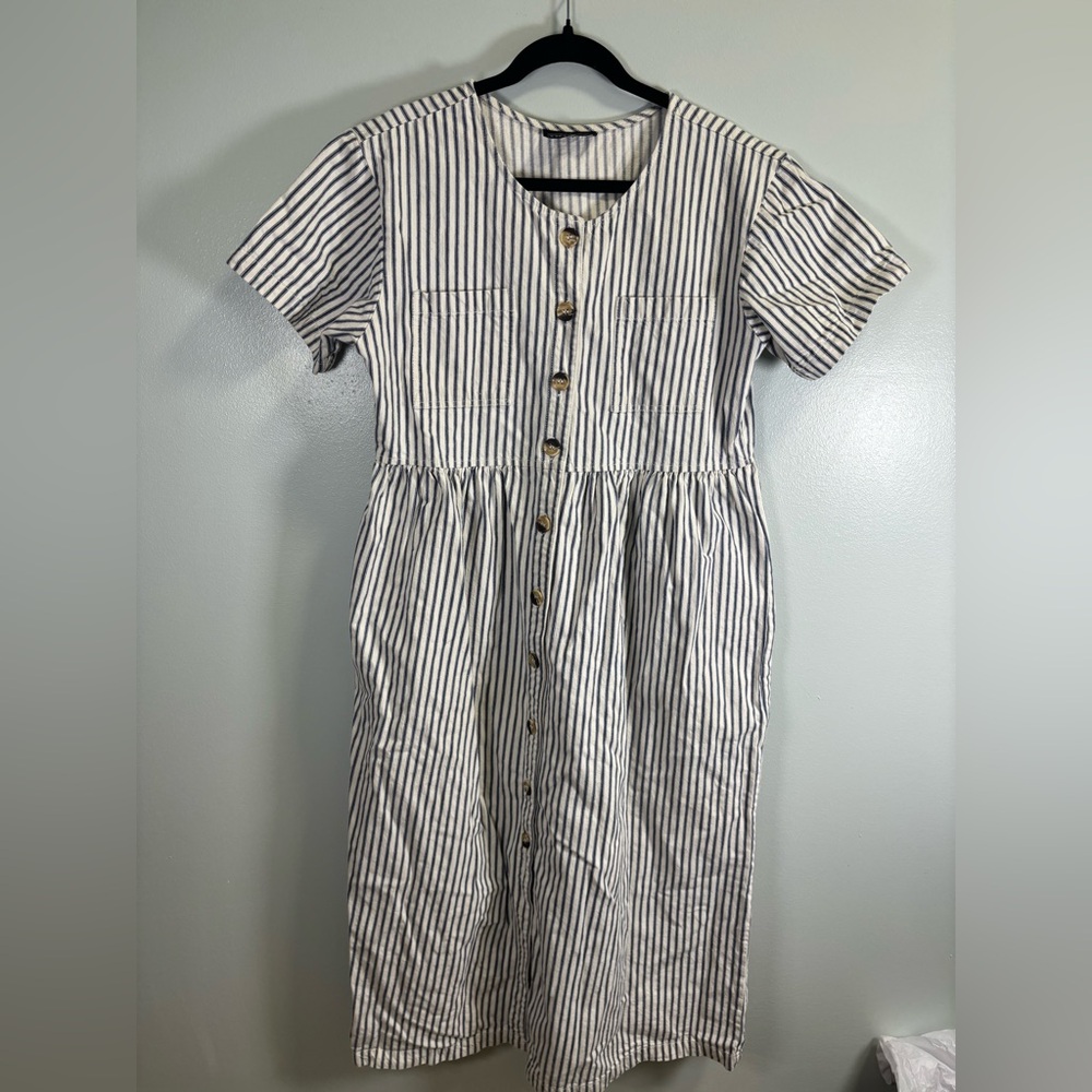 Striped Button-Down Midi Dress